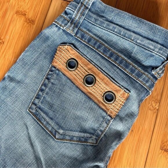 Frankie B. Vintage Light Blue Jeans with Tan Accents - Picture 2 of 8